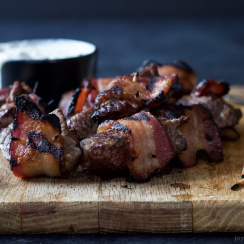 BaconWrapped Tenderloin Tips with Creamy Horseradish Dipping Sauce