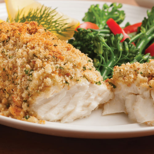Roasted Halibut Steaks with a Lemon Garlic Herb Crust Omaha Steaks
