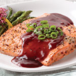 wild salmon fillets with napa cabernet glaze served with asparagus