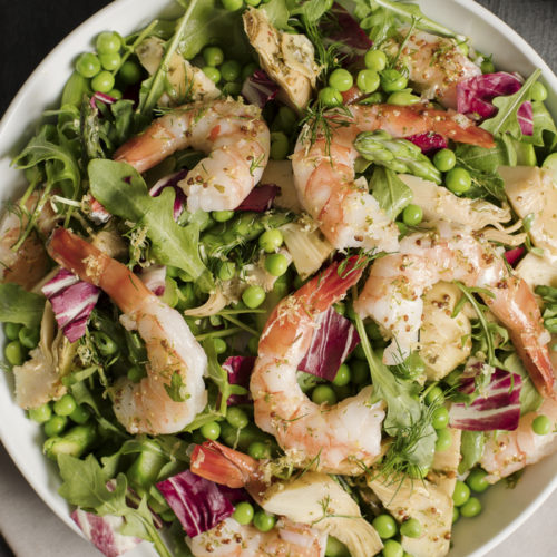 Shrimp, Asparagus and Artichoke Hearts with Baby Peas