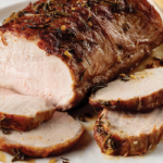 sliced pork loin on plate