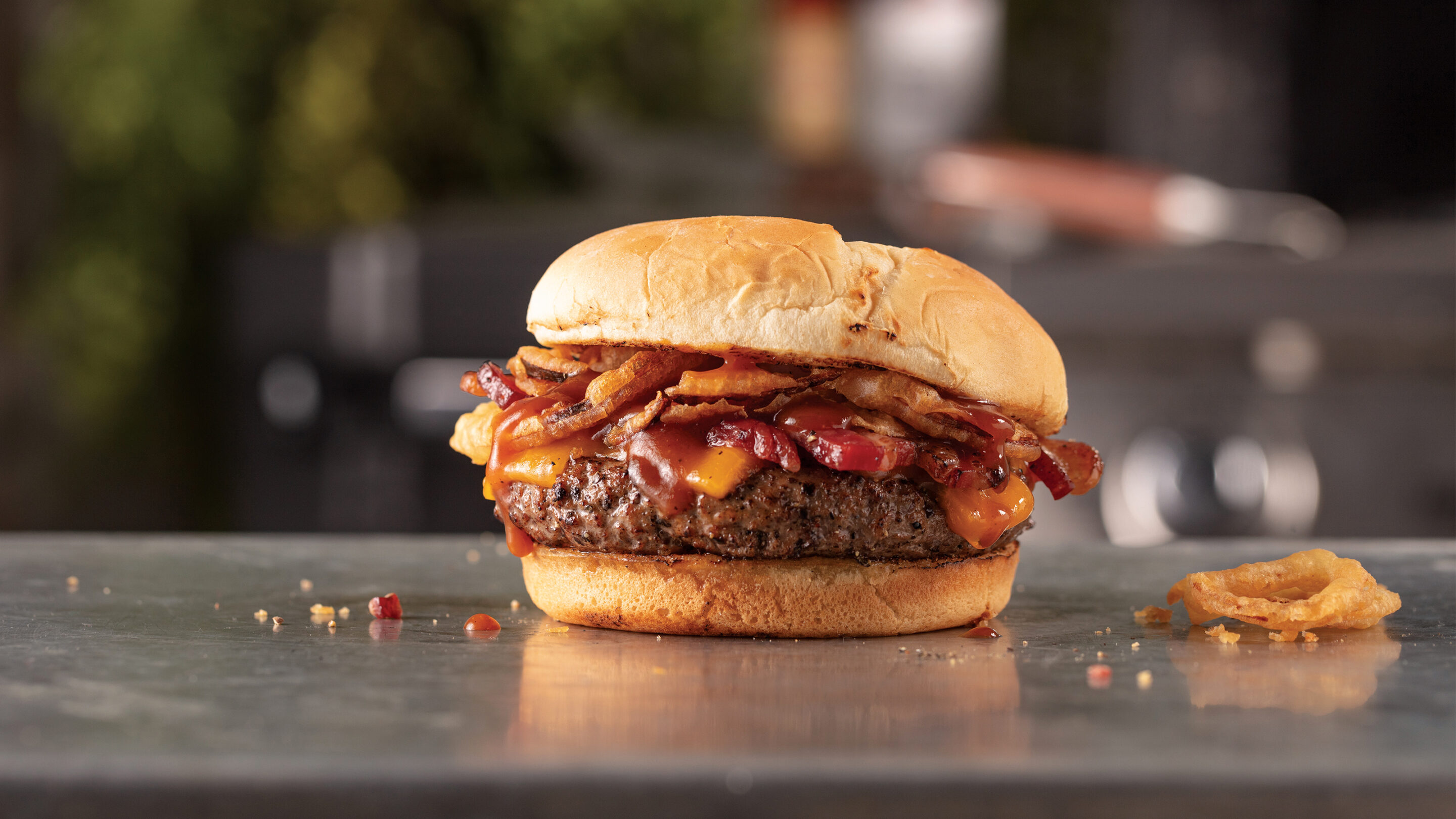 BBQ & Bacon Brisket Burger with Candied Bacon