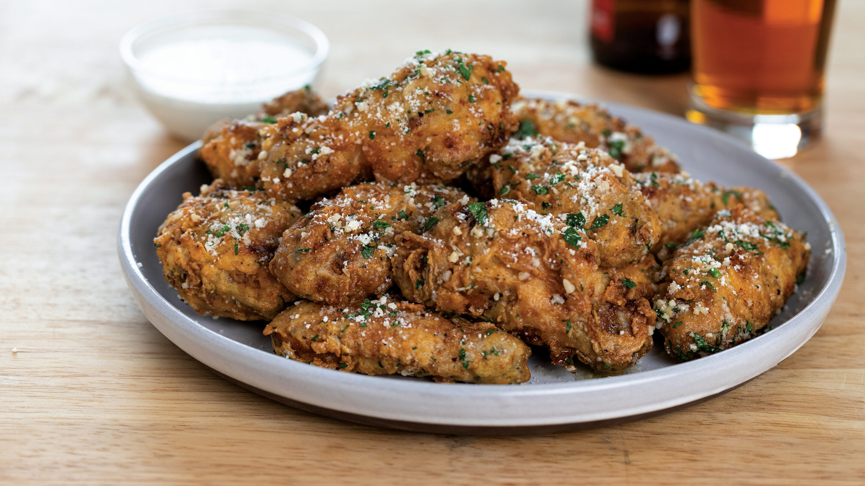 Garlic Parmesan Chicken Wings with Jalapeño Ranch Dressing Omaha Steaks