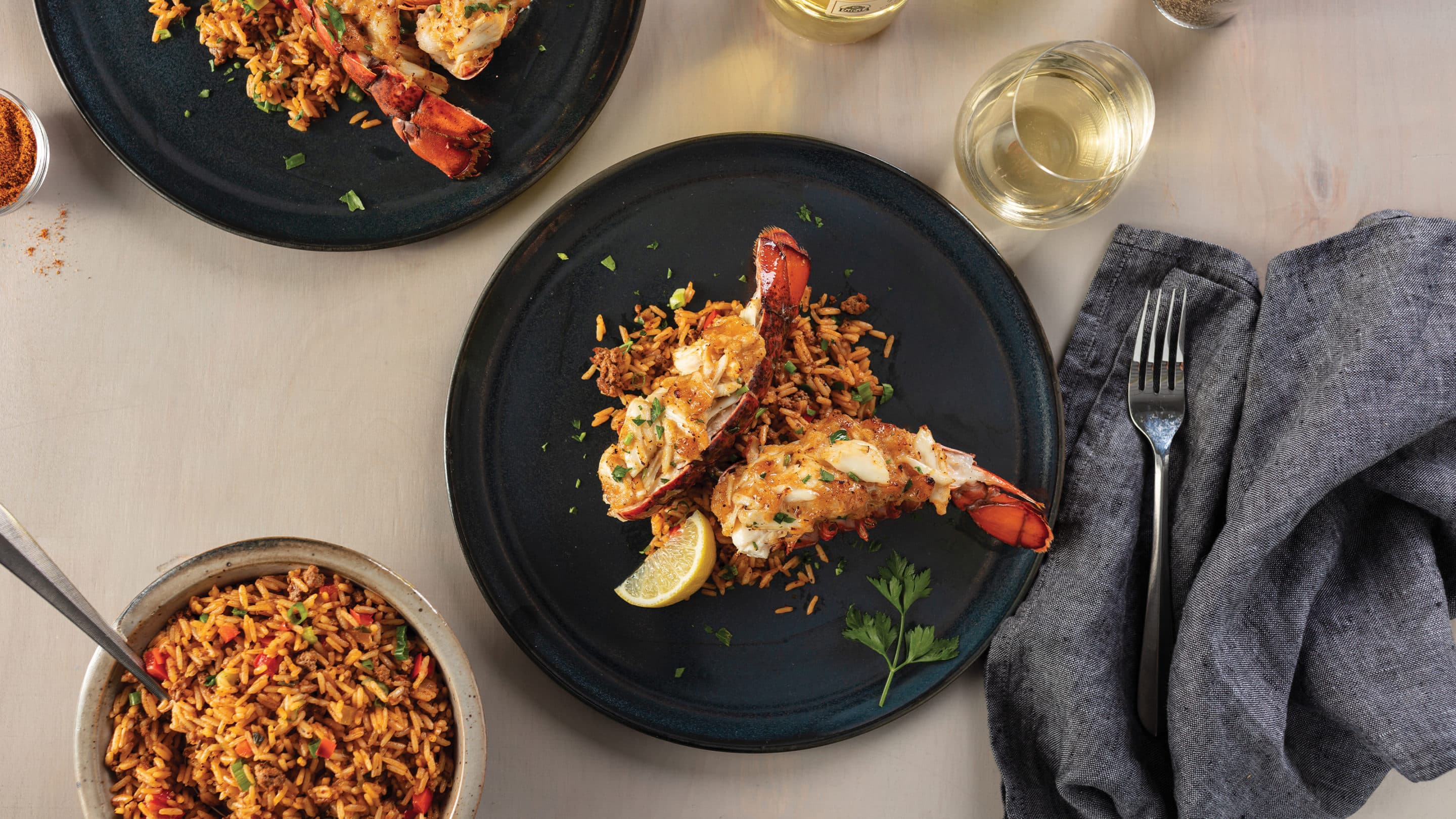 CrabStuffed Lobster Tails with Dirty Rice Recipe Omaha Steaks