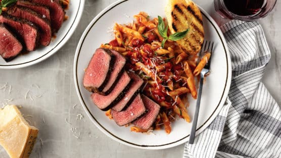 Southern Italian Steak and Pasta on plate