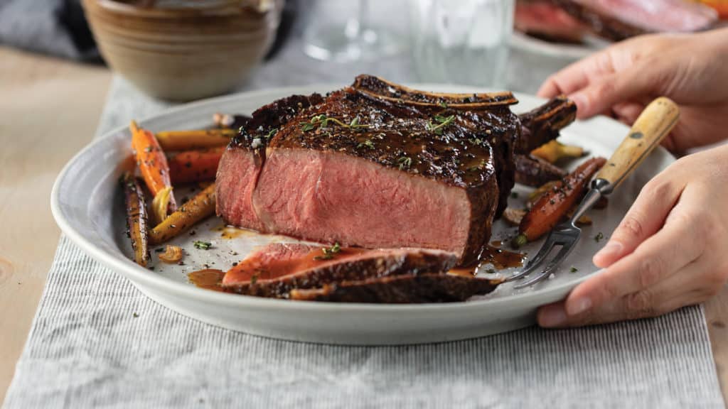 salt encrusted ribeye on plate