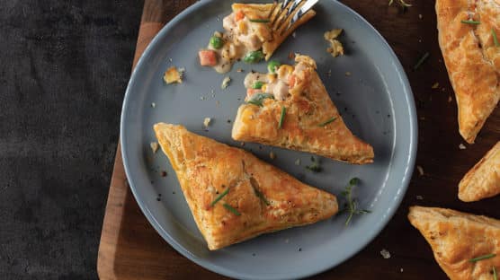 Chicken pot pie pockets filled with air-chilled chicken and a blend of vegetables