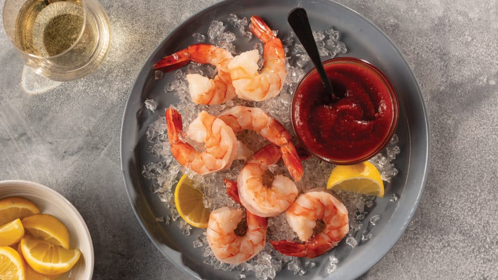 Shrimp with Bloody Mary Cocktail Sauce on plate