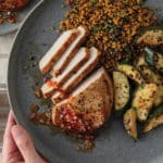 Hot Honey Pork Chops with Paprika-Dusted Zucchini on plate