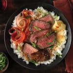 Japanese Beef Teriyaki with Sticky Rice in bowl