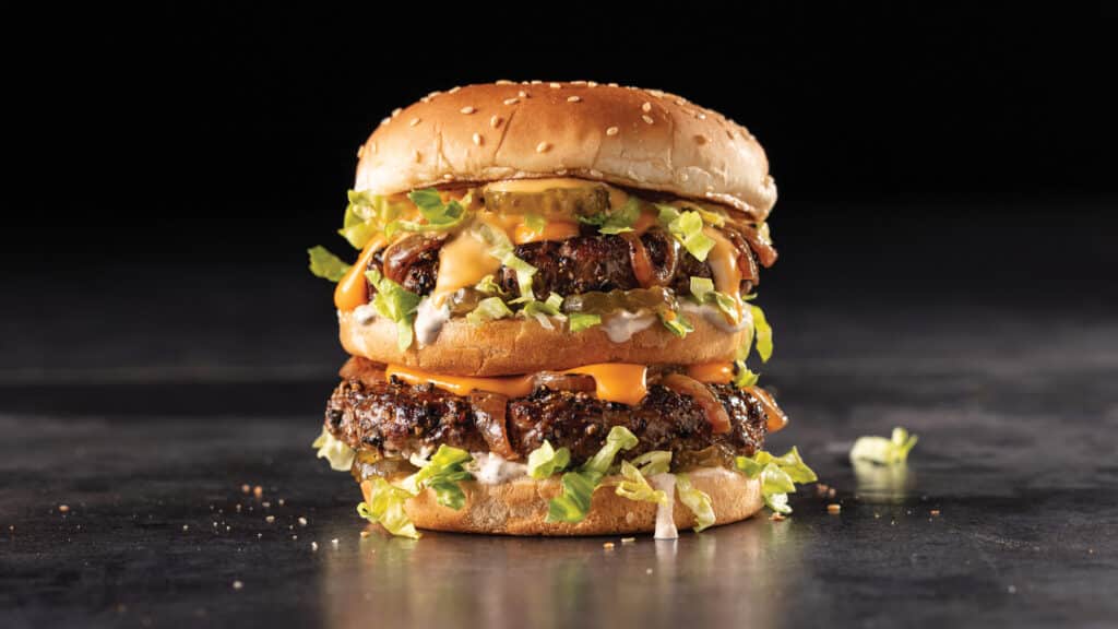 Double cheeseburger with pickles, special sauce, lettuce, sauteed onions, and melty cheese