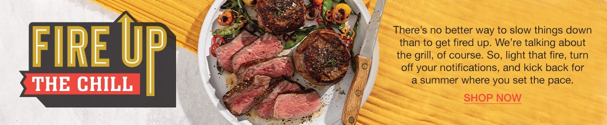 ad with image of filet mignon steaks and vegetables on plate