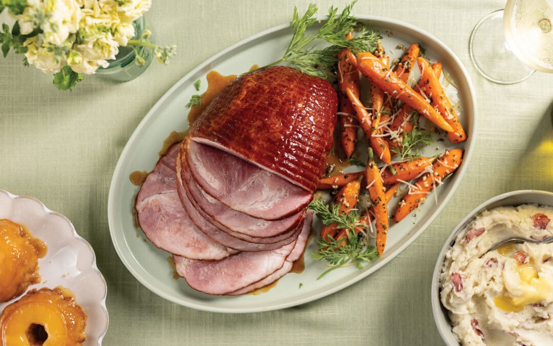 Orange-Honey Glazed Ham With Garlic Parmesan Carrots